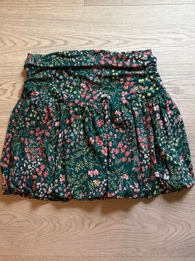 LOFT Dark Green Floral Bubble Mini Skirt